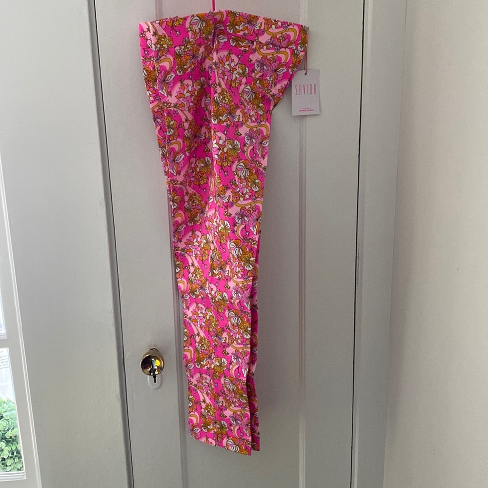 Savida Cigarette Crop pants with stylish pink funky floral pattern